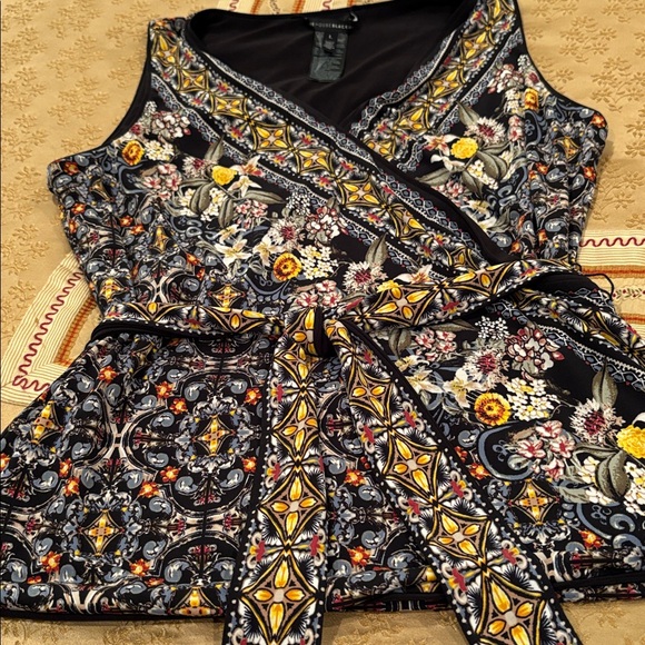 White House Black Market Elegant Black Top, Tie Waist, Polyester Blend, L - Picture 2 of 8